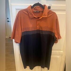 Travis Mathew Polo Shirt Men’s XL Navy Orange Striped Lone Tree Golf Club